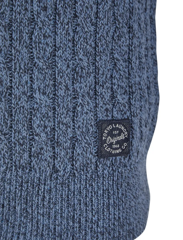 Alonso Chunky Cable Knitted Jumper in Denim Twist - Tokyo Laundry