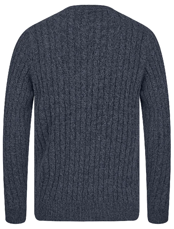 Alonso Chunky Cable Knitted Jumper in Navy Twist - Tokyo Laundry