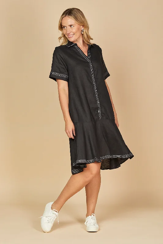 Anna Collared Linen Dress in Blackberry