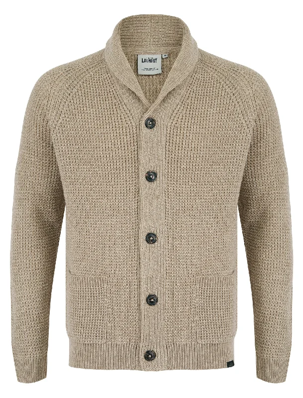 Anozie Soft Knit Wool Blend Shawl Neck Cardigan in Natural Twist - Tokyo Laundry