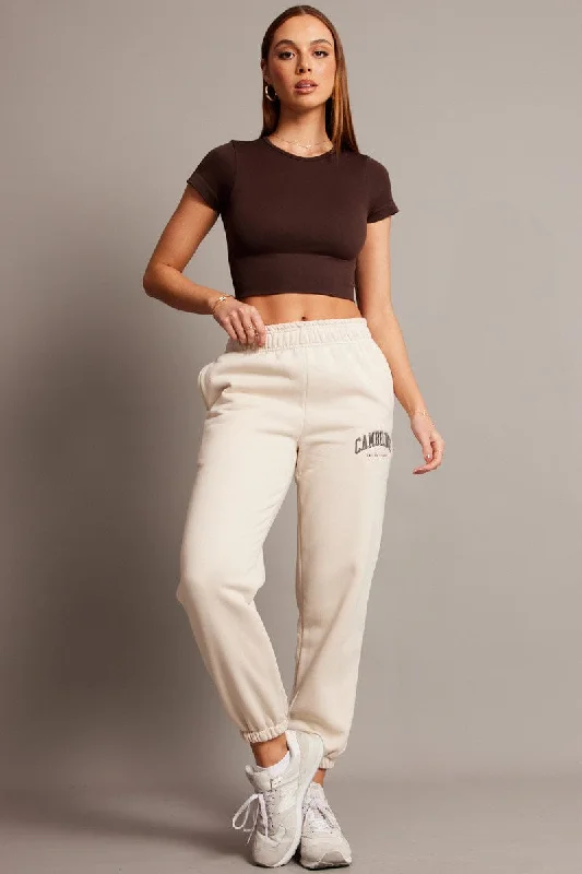 Beige Track Pants High Rise