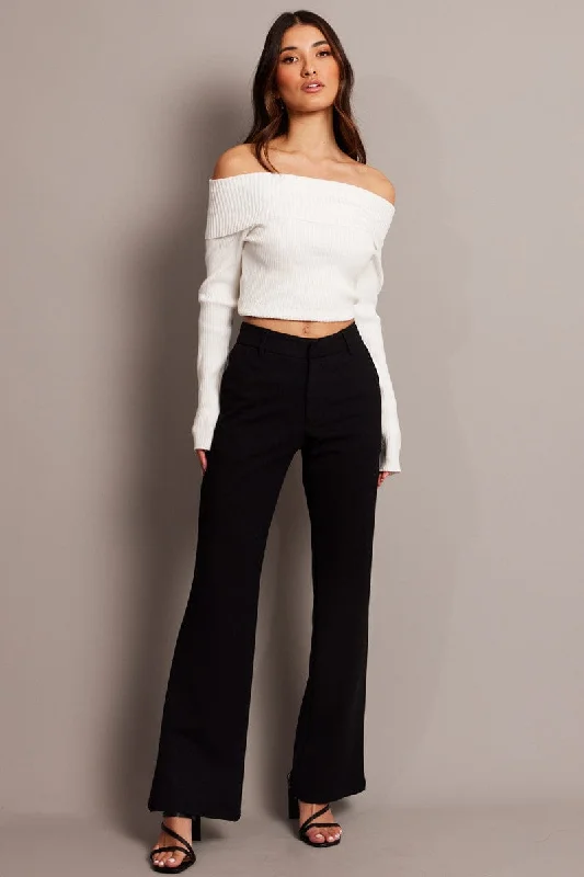 Black Flare Leg Pants Mid Rise