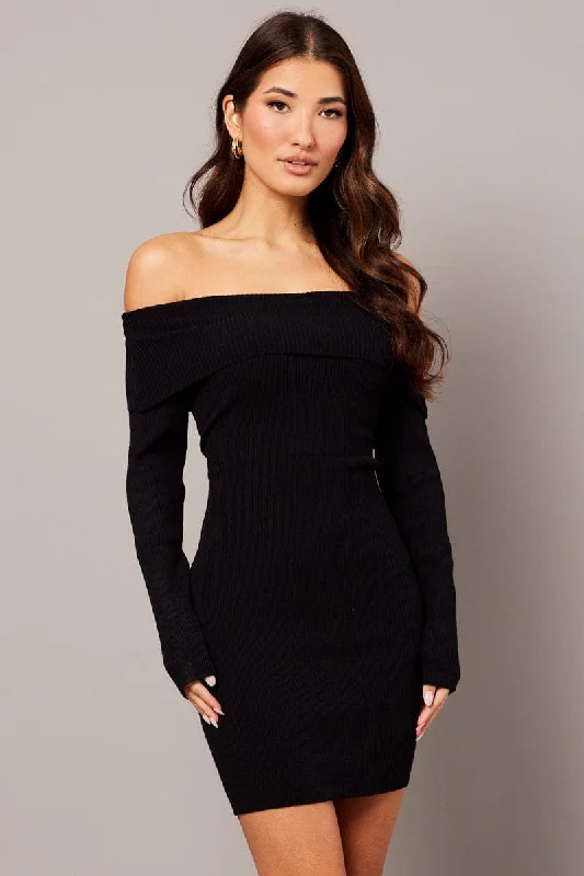 Black Knit Dress Long Sleeve Mini