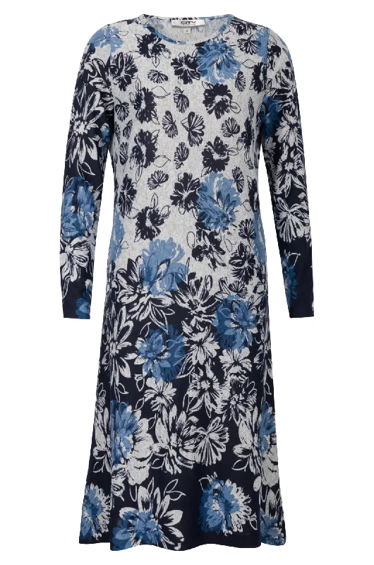 Border print Warm Touch Dress | Blues Flower Border | 7892ZZ