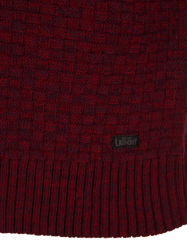 Brendean Chunky Basket Stitch Knitted Jumper in Claret Twist - Tokyo Laundry