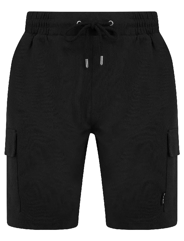 Brent Multi-Pocket Stretch Fabric Jogger Cargo Shorts in Jet Black - Tokyo Laundry