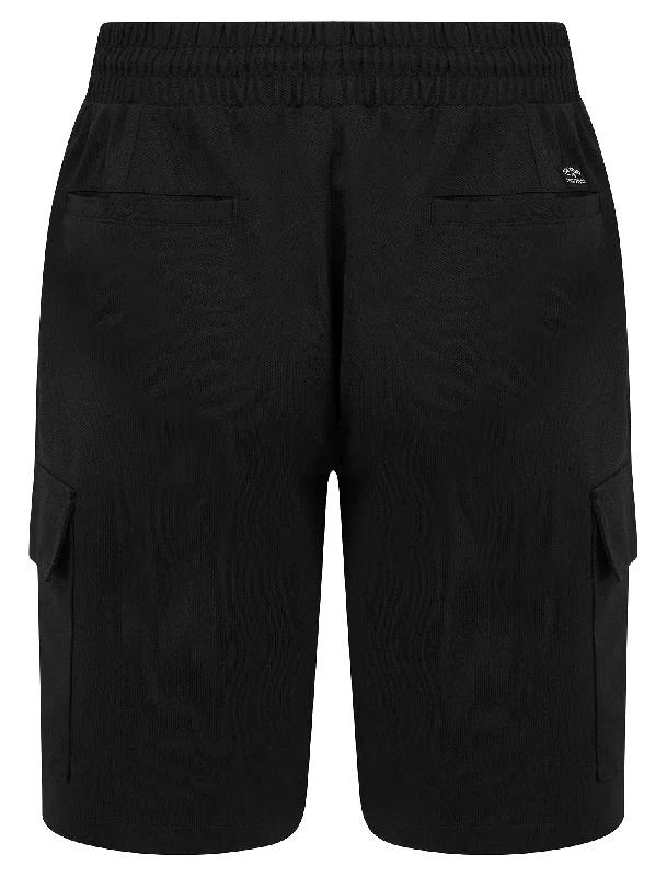 Brent Multi-Pocket Stretch Fabric Jogger Cargo Shorts in Jet Black - Tokyo Laundry