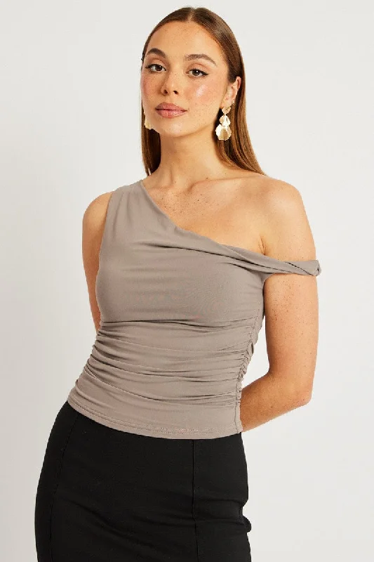 Brown Supersoft Top Twist off Shoulder