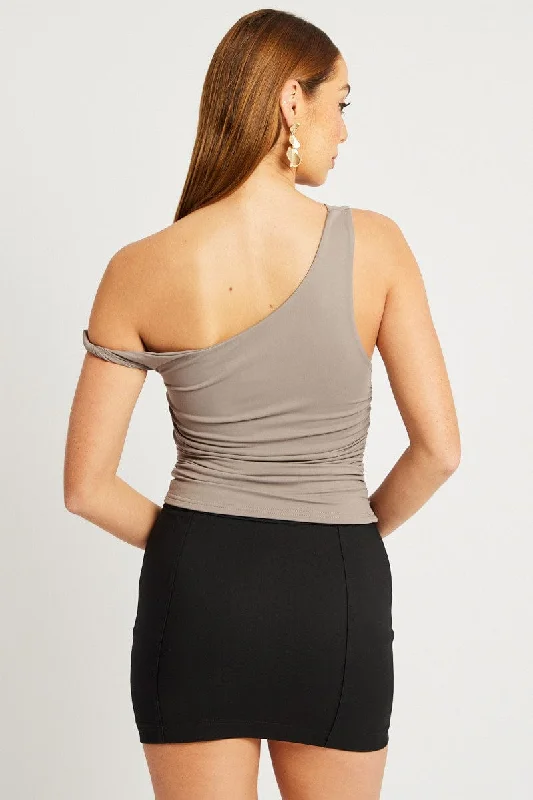 Brown Supersoft Top Twist off Shoulder