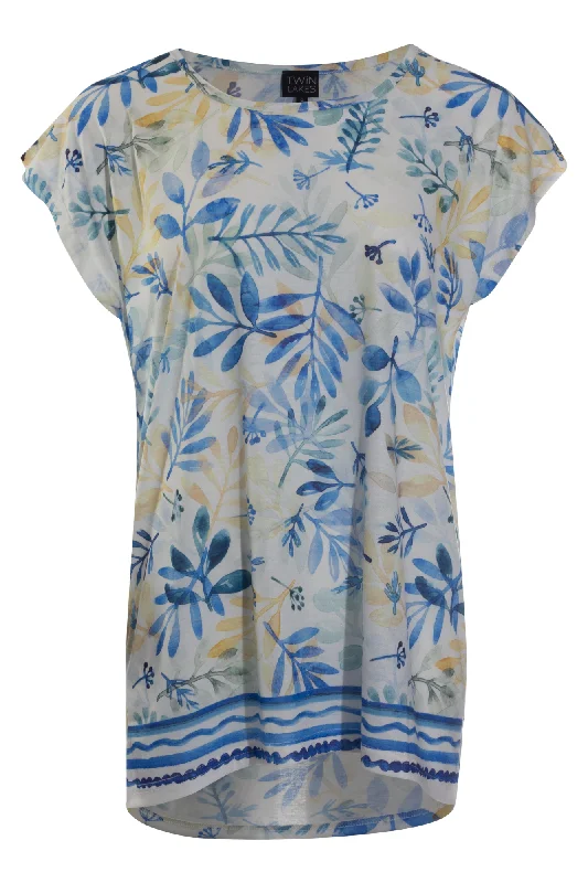 Colourful hi low hemline Tunic | Blues Yellow Ferns | 6153AR