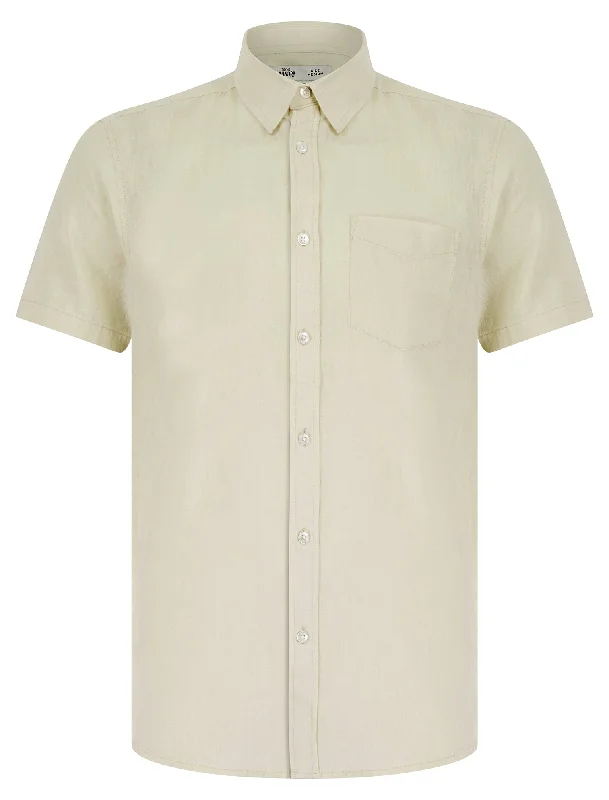 Bertrand  Classic Collar Short Sleeve Cotton Linen Shirt in Natural - Tokyo Laundry