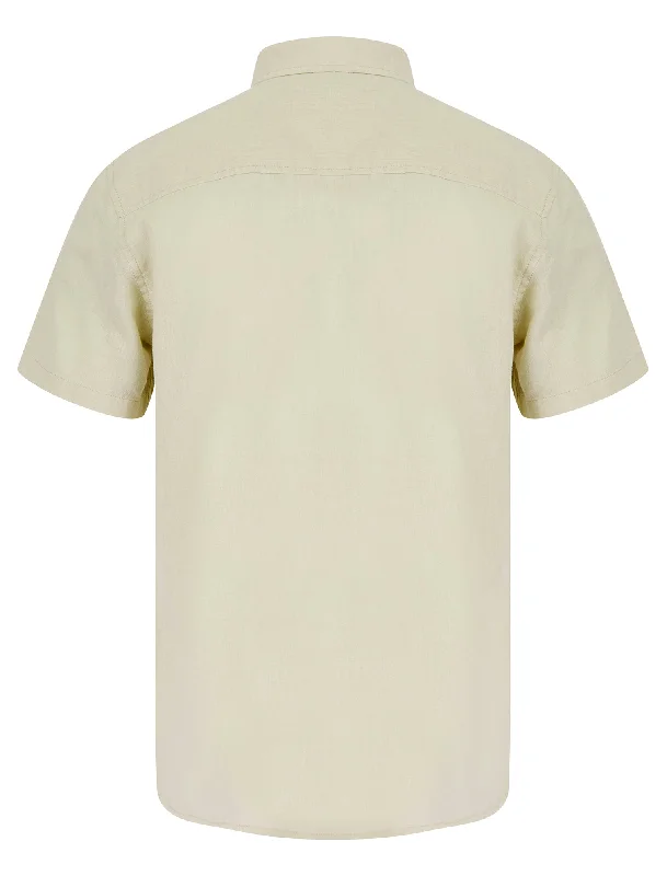 Bertrand  Classic Collar Short Sleeve Cotton Linen Shirt in Natural - Tokyo Laundry