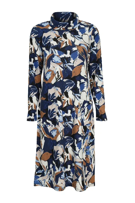 Cowl neck printed Warm Touch Dress | ROYAL GINGER LEAF | 7909ZR