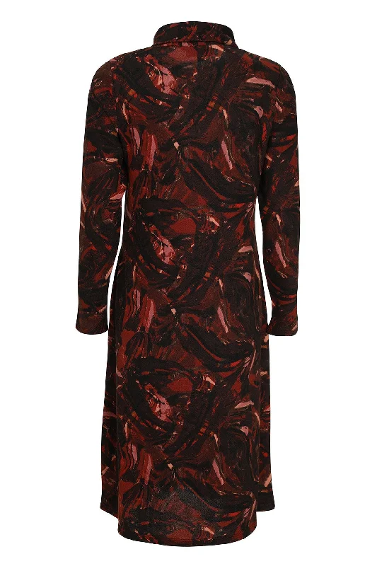 Cowl neck printed Warm Touch Dress | SPICE CHOC ABST | 7909ZR