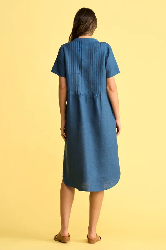 Pleat Front Midi Dress - Navy Cross Dye