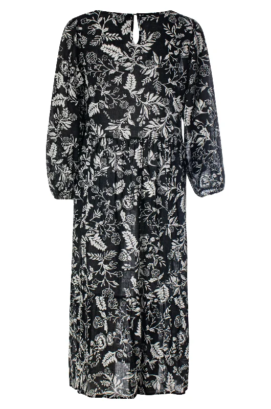 Printed Cotton Rayon Dress | Black Ivory Garden | 6541ZZ