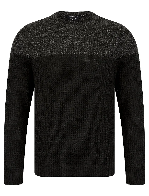 Eden Colour Block Knitted Jumper in Charcoal / Mid Grey Marl - Kensington Eastside