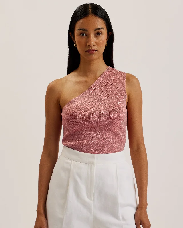 Ellyann One Shoulder Lurex Knit Top Pl-Pink