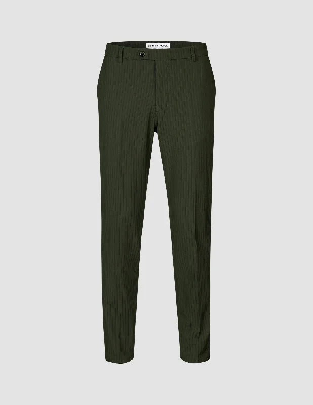 Essential Suit Pants Regular Moss Green Pinstripe