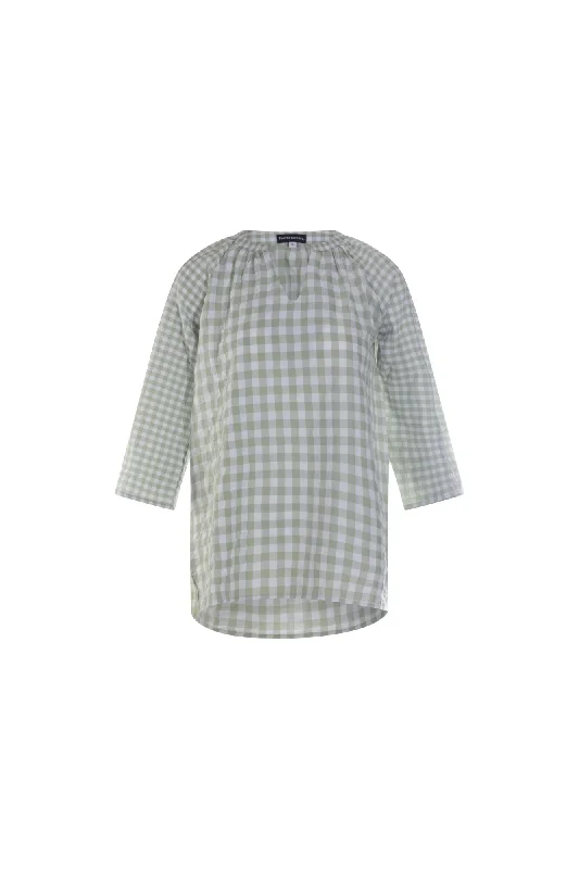 Gingham Tunic with nehru collar | SAGE/WHITE | 4078AR