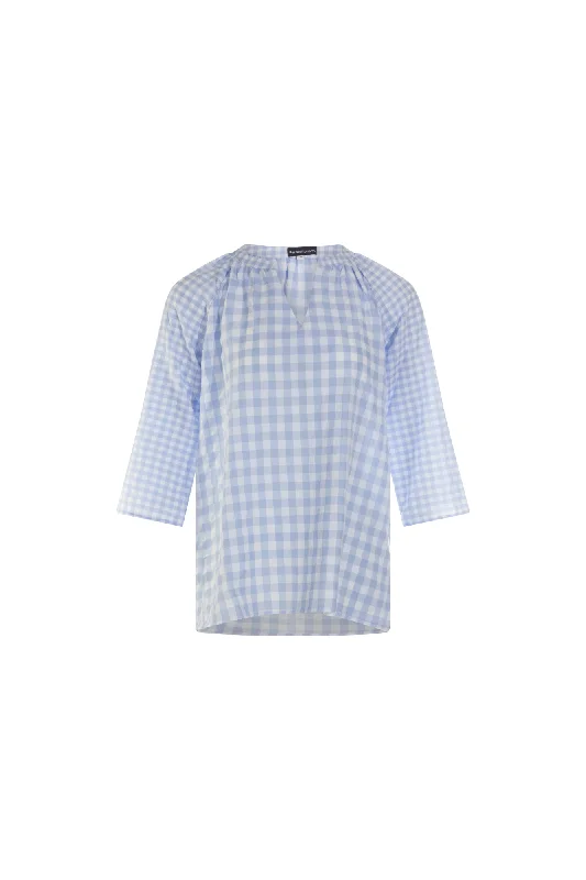 Gingham Tunic with nehru collar | SKY/WHITE | 4078AR