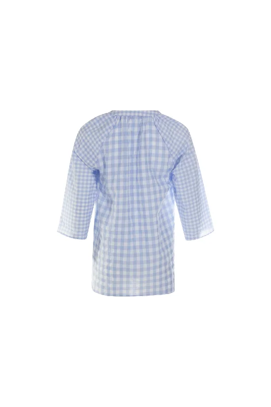 Gingham Tunic with nehru collar | SKY/WHITE | 4078AR