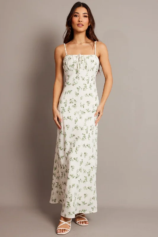 Green Floral Midi Dress Strappy