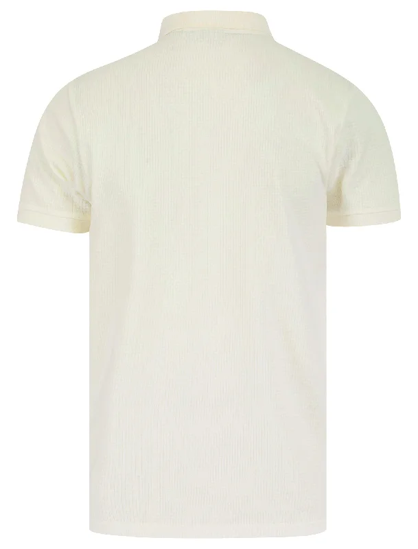 Jaxon Cotton Rich Textured Weave Polo Shirt in Off White - Tokyo Laundry