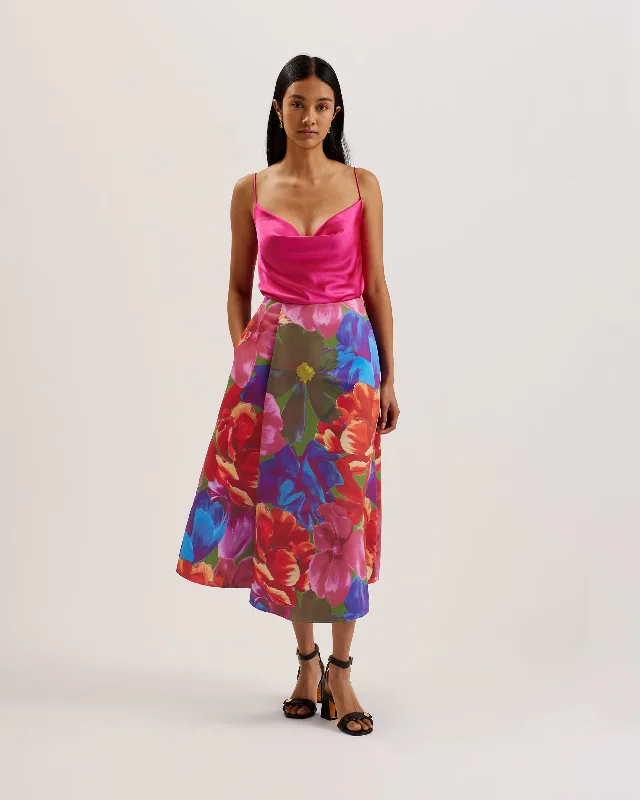 Joralee Floral A-Line Full Midi Skirt Multicol