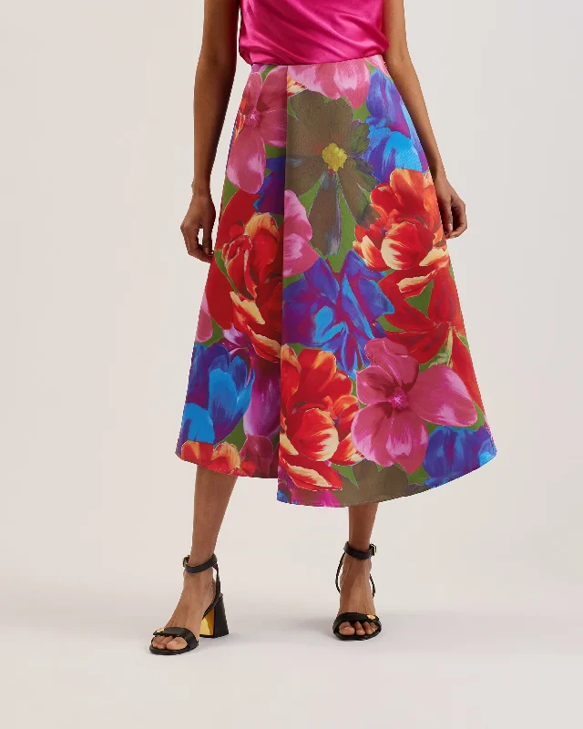 Joralee Floral A-Line Full Midi Skirt Multicol