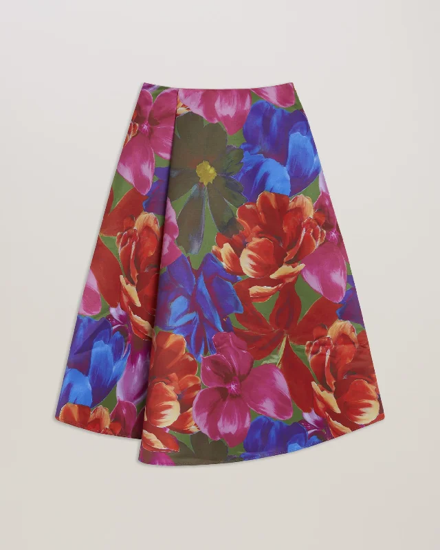 Joralee Floral A-Line Full Midi Skirt Multicol