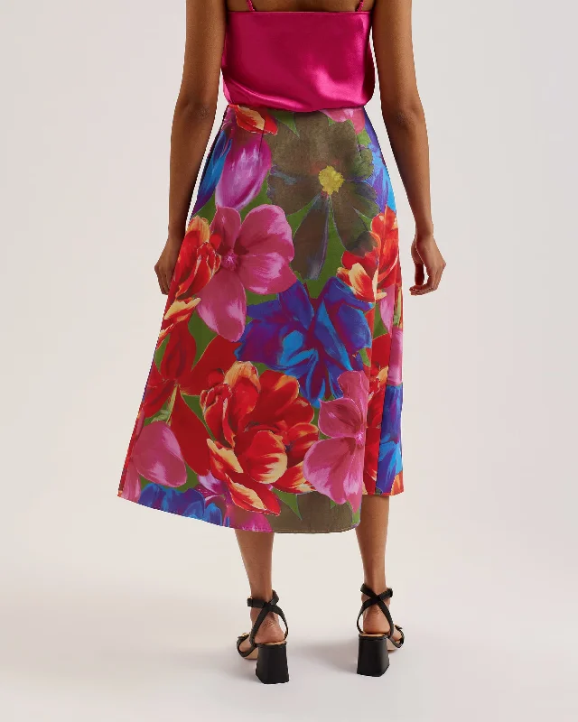 Joralee Floral A-Line Full Midi Skirt Multicol