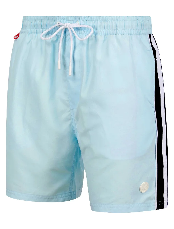 Lamia Twill Microfibre Swim Shorts with Side Stripes In Ice Water - Tokyo Laundry