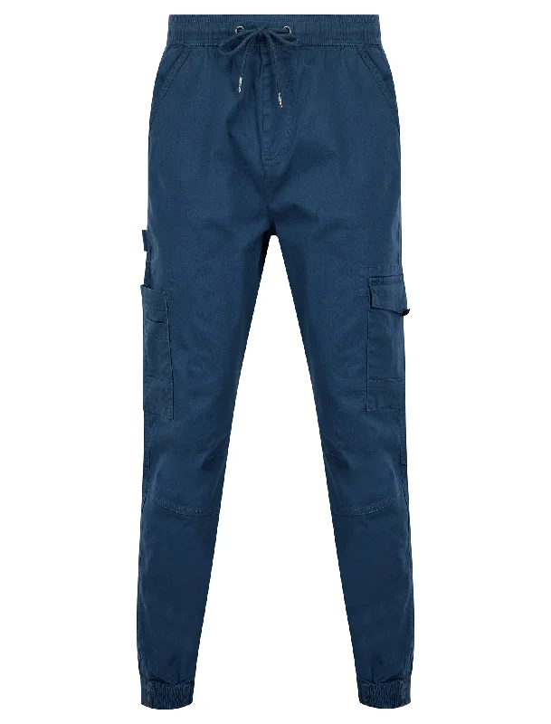 Lance Cotton Twill Cuffed Multi-Pocket Cargo Jogger Pants in Big Dipper Blue - Tokyo Laundry