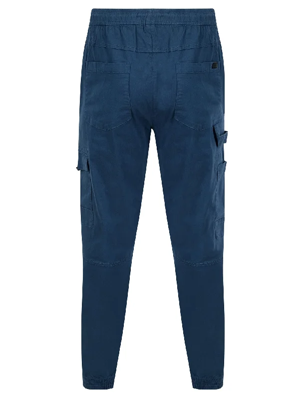 Lance Cotton Twill Cuffed Multi-Pocket Cargo Jogger Pants in Big Dipper Blue - Tokyo Laundry