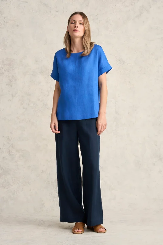 Linen Mix Top - Indigo Blue