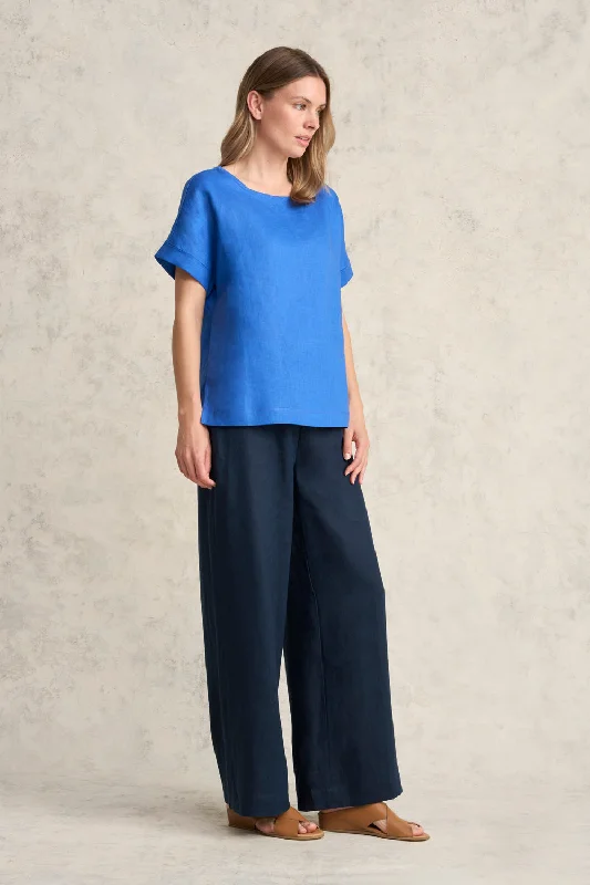 Linen Mix Top - Indigo Blue