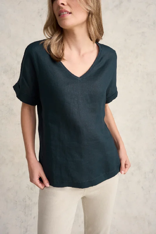 Linen Mix V-Neck Top - Ink