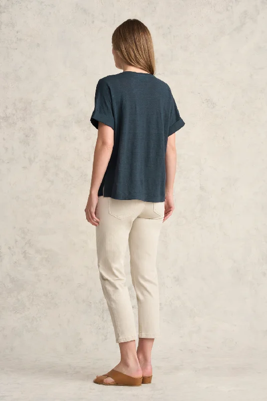 Linen Mix V-Neck Top - Ink