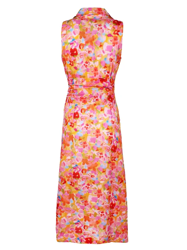 Long Ellis Sleeveless Dress Pink/Orange Capri Floral Print