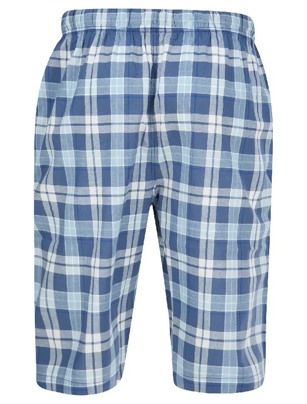 Makin Checked Cotton Woven Lounge Pyjama Shorts in Blue Bell - Tokyo Laundry