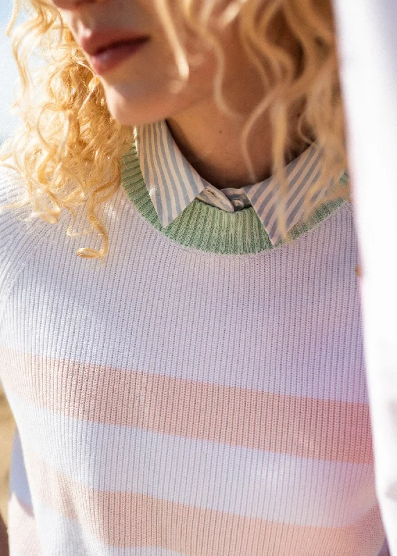 MALAGA - Striped Cotton Sweater for Women (WHITE / PASTEL CLUB)