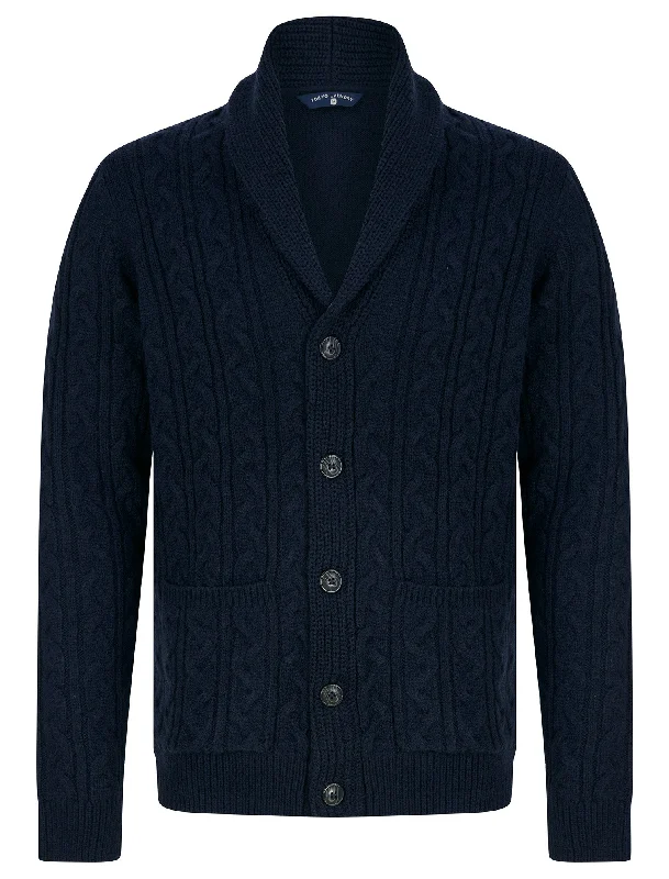 Manji 2 Chunky Cable Knitted Cardigan with Shawl Collar in Ink - Tokyo Laundry