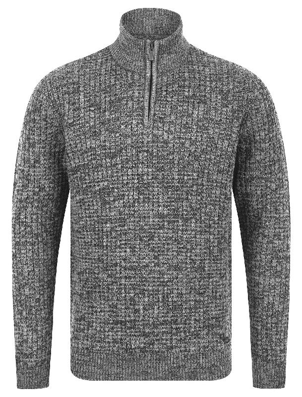 Merson Quarter Zip Funnel Neck Wool Blend Knitted Jumper in Ecru / Grey Twist - Tokyo Laundry