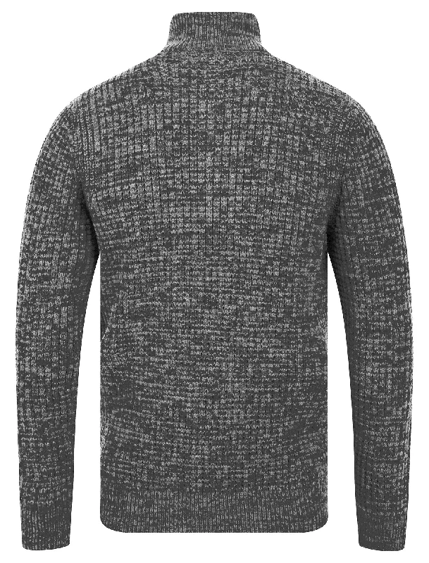 Merson Quarter Zip Funnel Neck Wool Blend Knitted Jumper in Ecru / Grey Twist - Tokyo Laundry