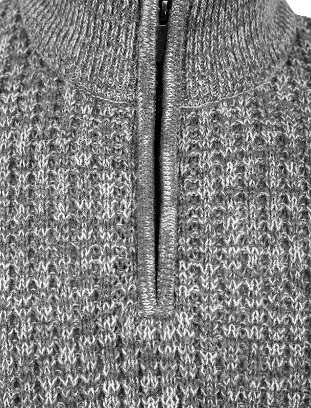 Merson Quarter Zip Funnel Neck Wool Blend Knitted Jumper in Ecru / Grey Twist - Tokyo Laundry