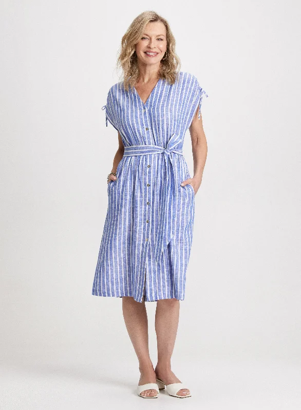 Midi Striped Linen Blend Dress