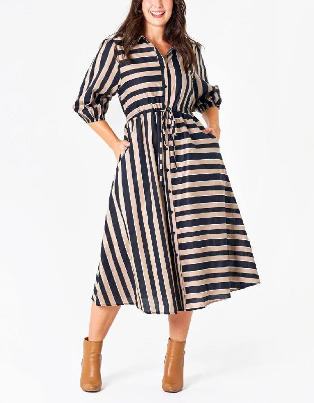 Beckie Midi Dress - Brown/Tan Stripes