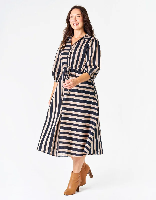 Beckie Midi Dress - Brown/Tan Stripes