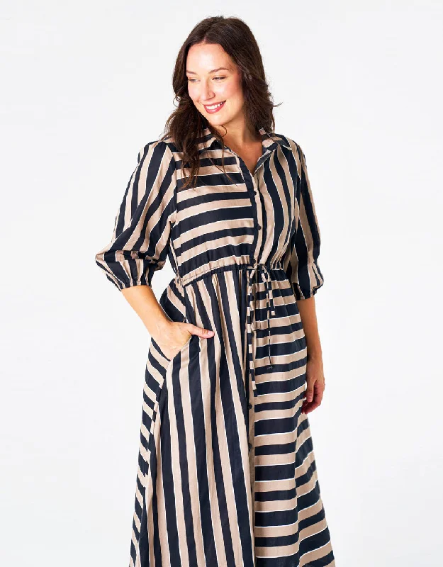 Beckie Midi Dress - Brown/Tan Stripes